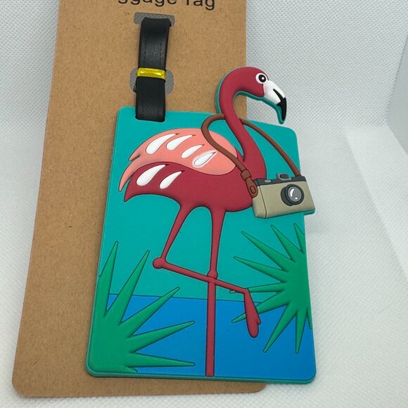 (2) Flamingo with Camera Silicone PVC Luggage Tags - Picture 2 of 3
